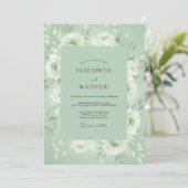 Invitation Mariage Floraison Éthérée Vert Sauge (Debout devant)