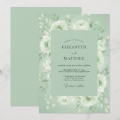 Invitation Mariage Floraison Éthérée Vert Sauge (Devant / Derrière)