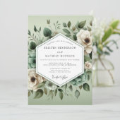 Invitation Mariage Floraison Ethérée Vert Sauge (Debout devant)