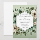 Invitation Mariage Floraison Ethérée Vert Sauge (Devant / Derrière)