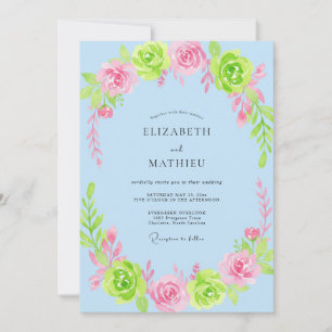 Invitation Mariage Floraison Fantaisiste Bleu Clair