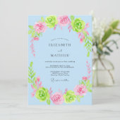 Invitation Mariage Floraison Fantaisiste Bleu Clair (Debout devant)