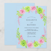 Invitation Mariage Floraison Fantaisiste Bleu Clair (Devant / Derrière)