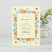 Invitation Mariage Floraison Fantaisiste Bleu Corail (Debout devant)