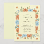 Invitation Mariage Floraison Fantaisiste Bleu Corail (Devant / Derrière)