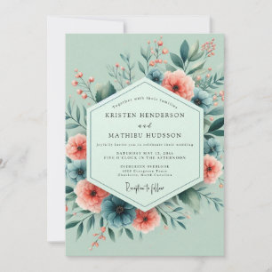 Invitation Mariage Floraison Fantaisiste de Corail Sauge