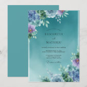 Invitation Mariage Floraison Florale Brume de Teal (Devant / Derrière)