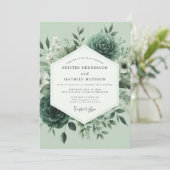 Invitation Mariage Floraison Floue Vert Sauge (Debout devant)