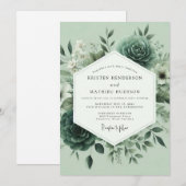 Invitation Mariage Floraison Floue Vert Sauge (Devant / Derrière)