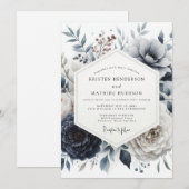 Invitation Mariage Floraison Glaciaire Bleu Ardoise (Devant / Derrière)