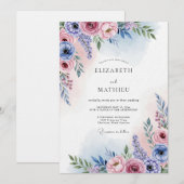 Invitation Mariage Floraison Impressionniste Rose Lavande (Devant / Derrière)