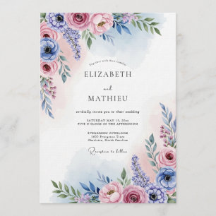 Invitation Mariage Floraison Impressionniste Rose Lavande