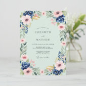 Invitation Mariage Floraison Indigo Menthe (Debout devant)