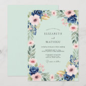 Invitation Mariage Floraison Indigo Menthe (Devant / Derrière)
