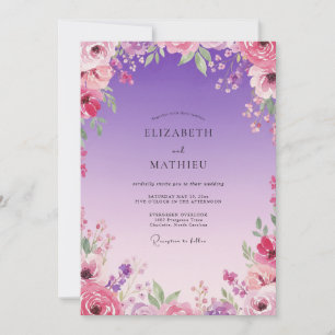 Invitation Mariage Floraison Magenta Prune