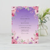 Invitation Mariage Floraison Magenta Prune (Debout devant)