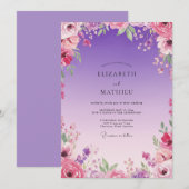 Invitation Mariage Floraison Magenta Prune (Devant / Derrière)