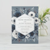 Invitation Mariage Floraison Nocturne Bleu Ardoise (Debout devant)