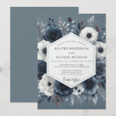 Invitation Mariage Floraison Nocturne Bleu Ardoise (Devant / Derrière)