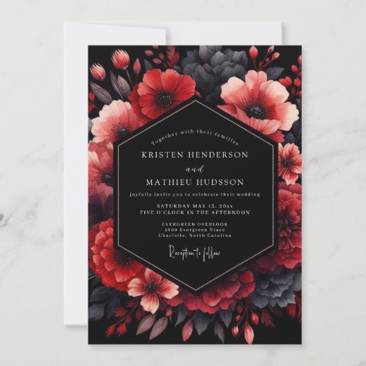 Invitation Mariage Floraison Nocturne Cramoisi (Devant)