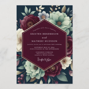 Invitation Mariage Floraison Ombreuse Sarcelle Claire