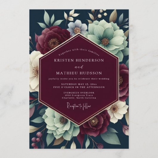 Invitation Mariage Floraison Ombreuse Sarcelle Claire (Devant)