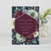 Invitation Mariage Floraison Ombreuse Sarcelle Claire (Debout devant)