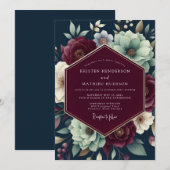 Invitation Mariage Floraison Ombreuse Sarcelle Claire (Devant / Derrière)