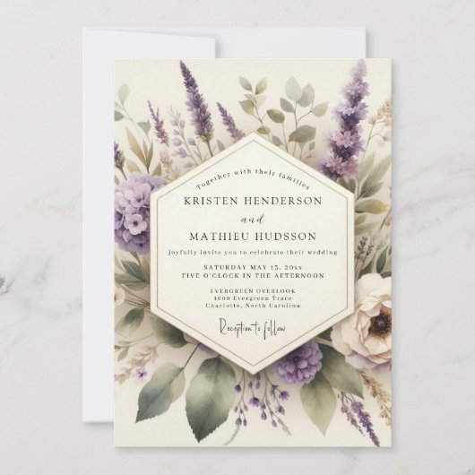 Invitation Mariage Floraison Pastorale Lavande (Devant)
