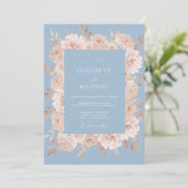 Invitation Mariage Floraison Romantique Bleu Pêche (Debout devant)