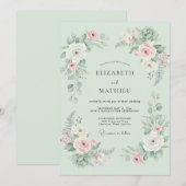Invitation Mariage Floraison Romantique de Menthe (Devant / Derrière)