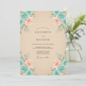 Invitation Mariage Floraison Romantique pêche sarcelle (Debout devant)