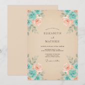 Invitation Mariage Floraison Romantique pêche sarcelle (Devant / Derrière)