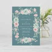 Invitation Mariage Floraison Romantique Sarcelle (Debout devant)