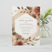Invitation Mariage Floraison Romantique Sépia (Debout devant)