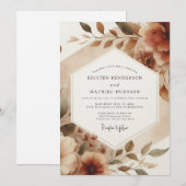 Invitation Mariage Floraison Romantique Sépia (Devant / Derrière)