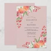 Invitation Mariage Floraison Romantique Teint de Pêche (Devant / Derrière)