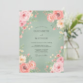 Invitation Mariage Floraison Rose Sage (Debout devant)