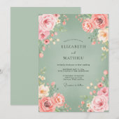 Invitation Mariage Floraison Rose Sage (Devant / Derrière)