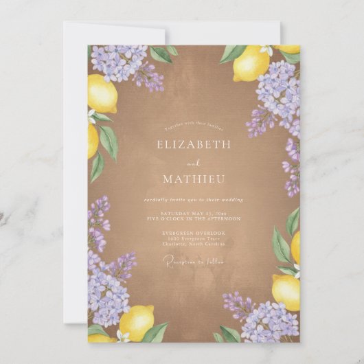 Invitation Mariage Floraison Rustique Lilas-Citron (Devant)