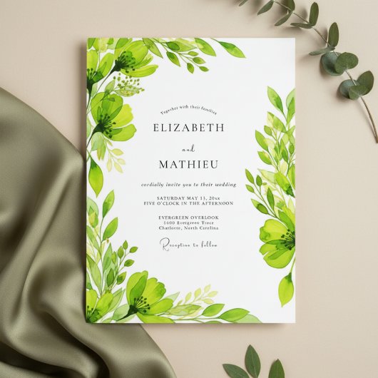Invitation Mariage Floraison Verdoyante Vert Citron