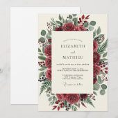 Invitation Mariage Floraison Verte Bourgogne (Devant / Derrière)
