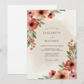 Invitation Mariage Floraison Verte Corail (Devant / Derrière)