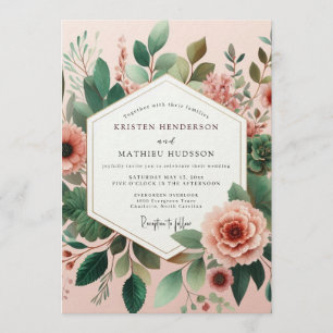 Invitation Mariage Floraison Verte Rose