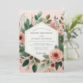 Invitation Mariage Floraison Verte Rose (Debout devant)