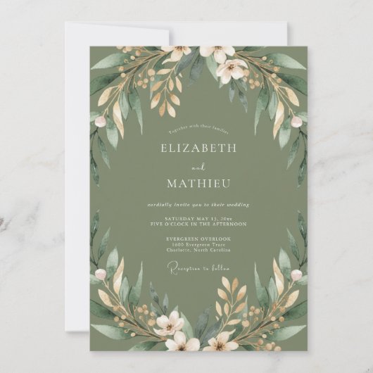 Invitation Mariage Floraison Verte Sage (Devant)