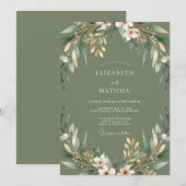 Invitation Mariage Floraison Verte Sage (Devant / Derrière)
