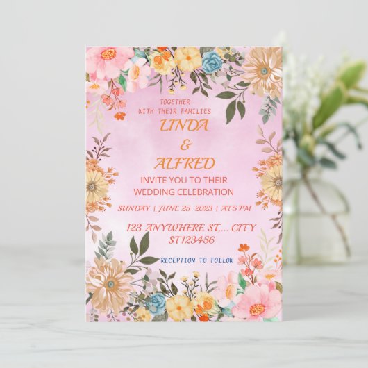 Invitation Mariage floral (Debout devant)