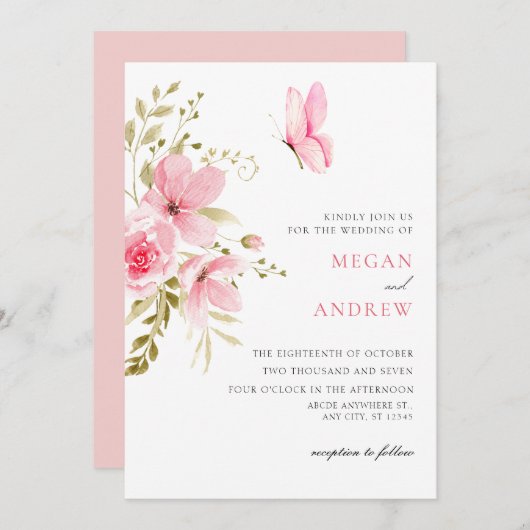 Invitation Mariage floral (Devant / Derrière)