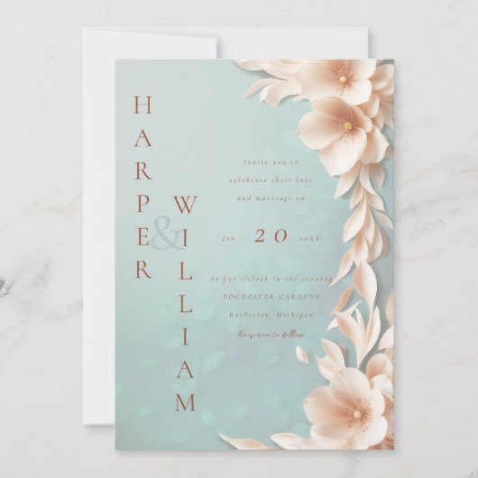 Invitation mariage floral 3d moderne (Devant)